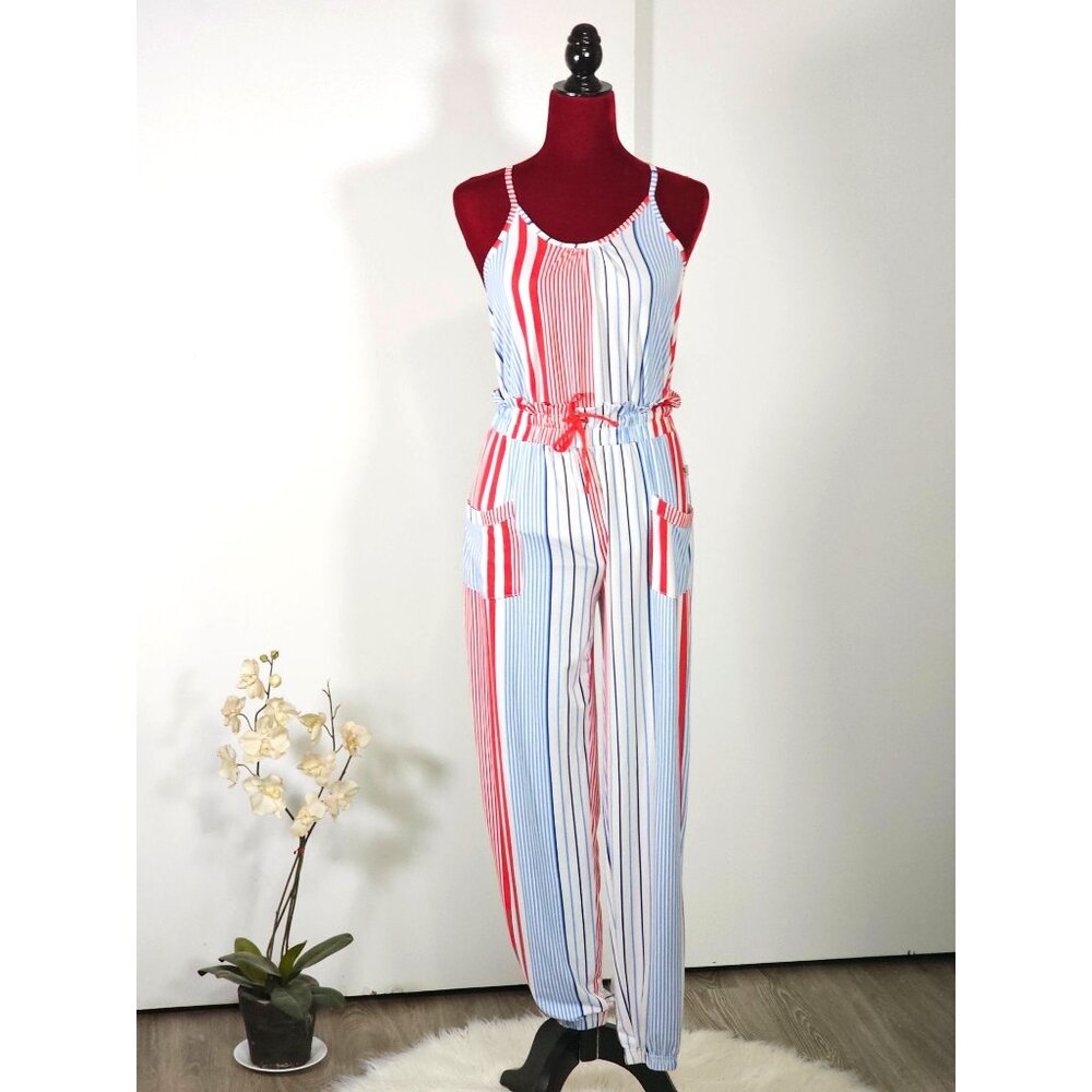 Echo Sleepwear Women's Striped Red & Blue Sleeveless Pajama Set Size Small 2279 - Picture 1 of 10